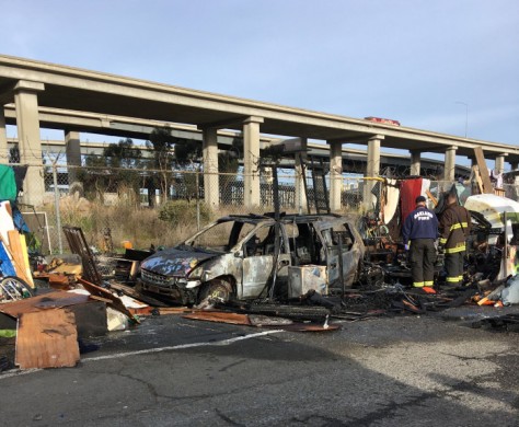 Fire at Oakland homeless camp